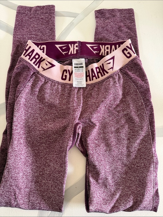 Gymshark Pants - Gymshark Girls Purple Marl Leggings with Pink Branded Waistband